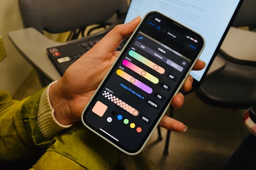 A person browsing a color selection app on a smartphone screen indoors with visible color options.