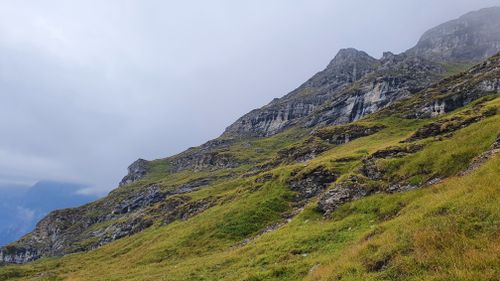 Free Breathtaking view of a lush green mountain slope under a cloudy sky. Stock Photo