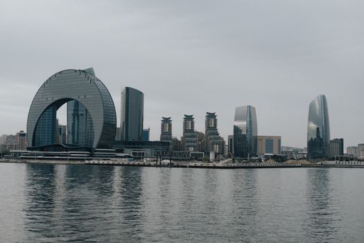 Stunning view of Baku's skyline showcasing modern architectural wonders by the Caspian Sea.