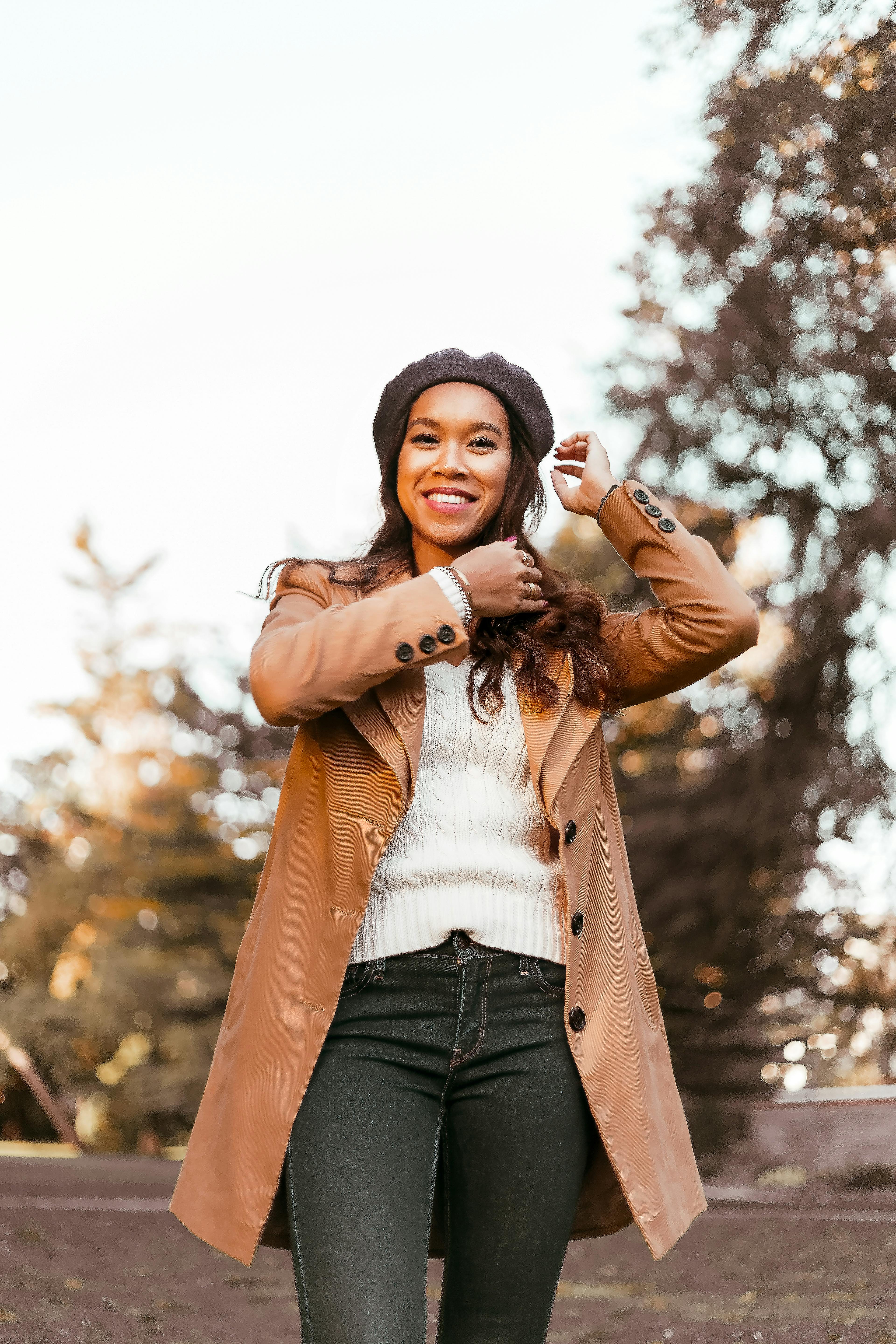 brown leather trench