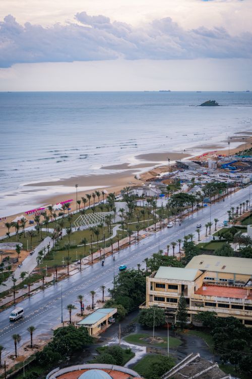 Aerial View of Coastal Town and Beachfront · Free Stock Photo