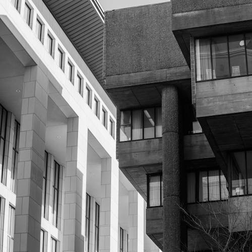 Grayscale Photo of a Concrete Building