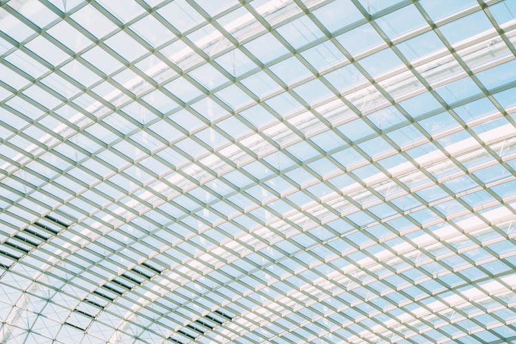 Low Angle Shot Of The Skylight Ceiling Of A Modern Building