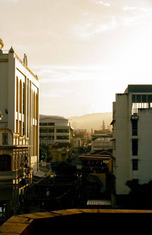 Free A beautiful view of a historic cityscape in El Salvador captured at sunset. Stock Photo