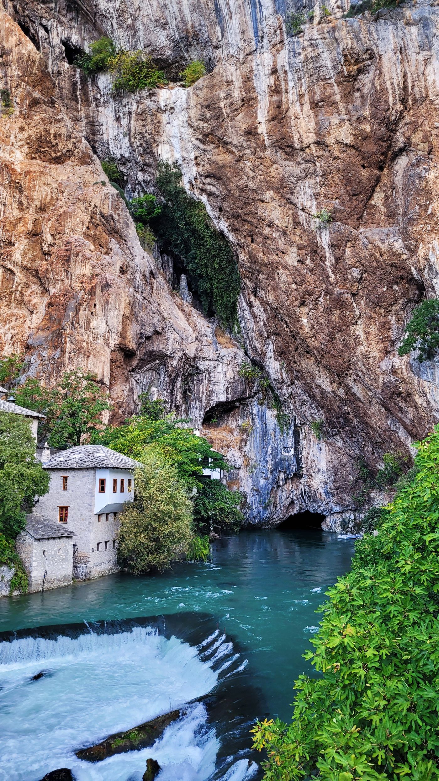 Blagaj Tekija dervish house built against a cliff at the source of the Buna river in Bosnia and Herzegovina
