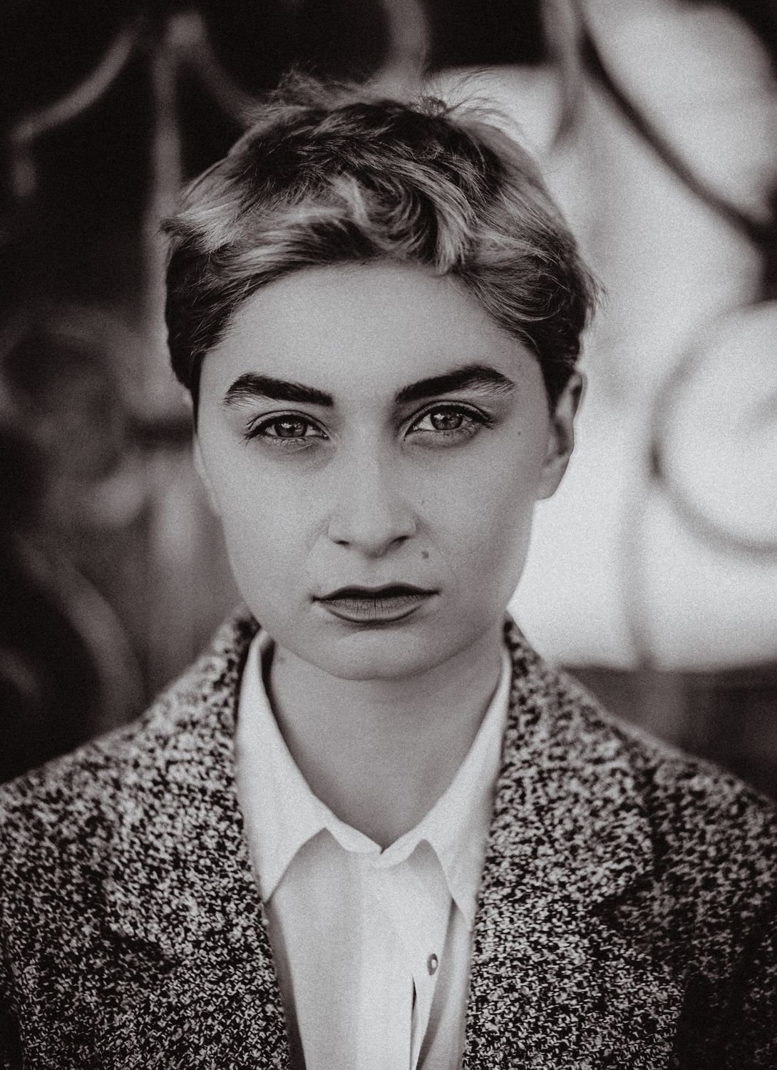 Moody Black and White Portrait in Urban Setting · Free Stock Photo