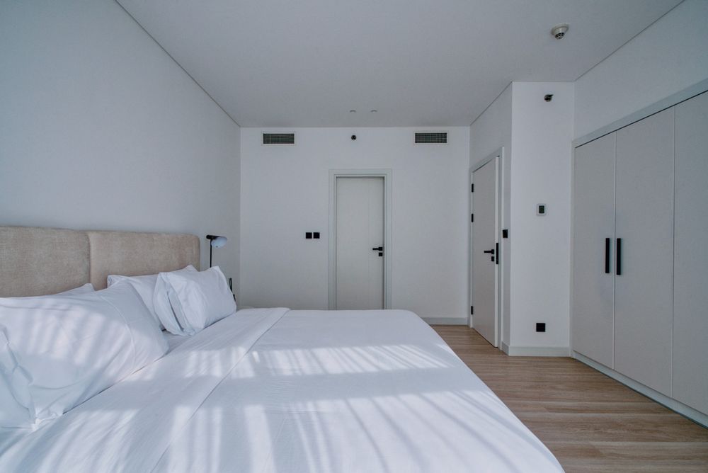 Modern short stay rental bedroom interior