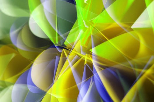 Colorful abstract image showcasing dynamic geometric patterns with a blend of vivid greens, yellows, and blues.