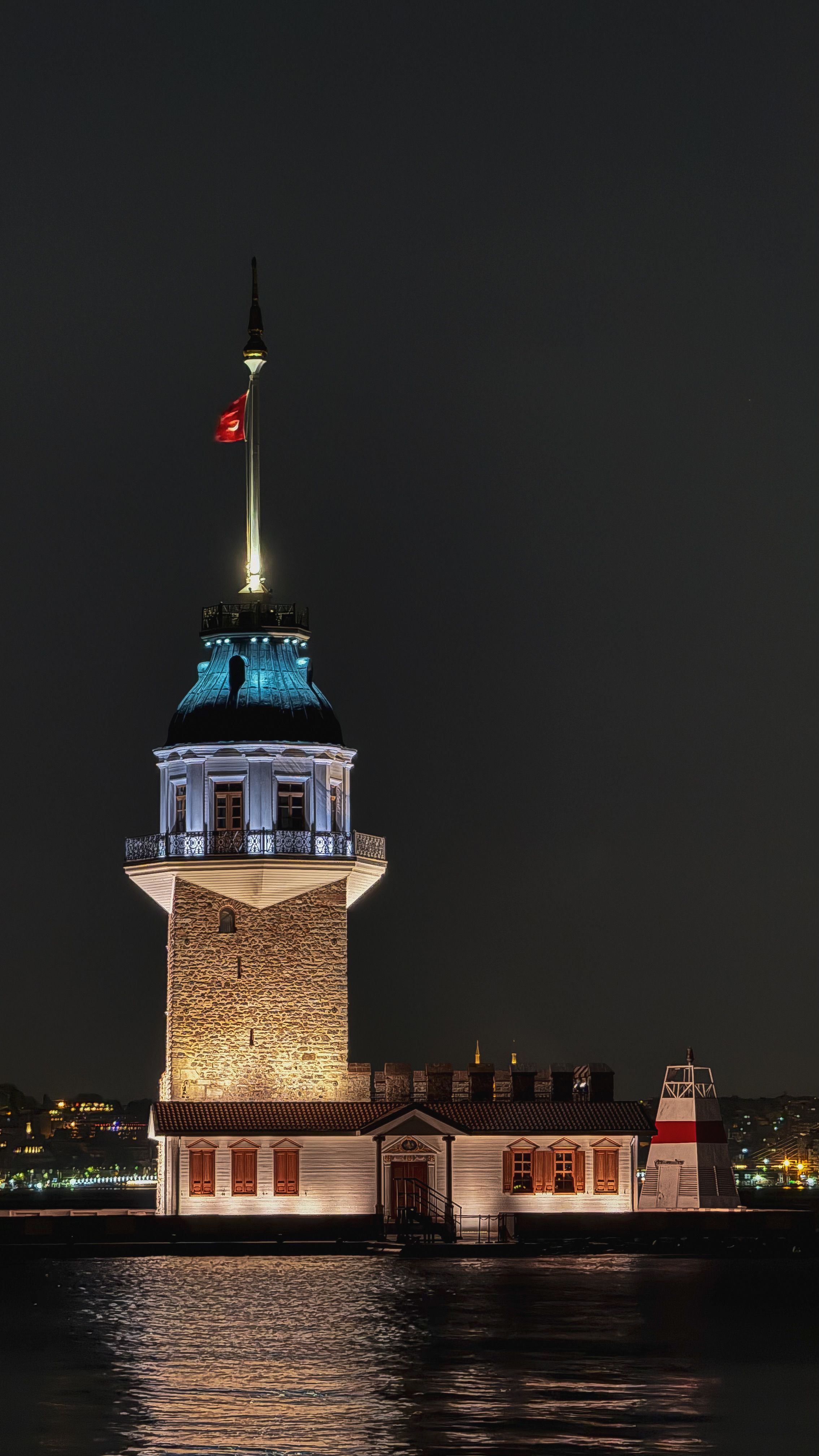Maiden's Tower Illuminated at Night in Istanbul · Free Stock Photo