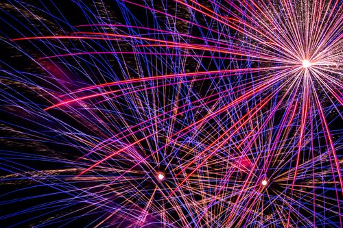 Free Vibrant fireworks display lighting up the night sky with colorful streaks and bursts of light. Stock Photo
