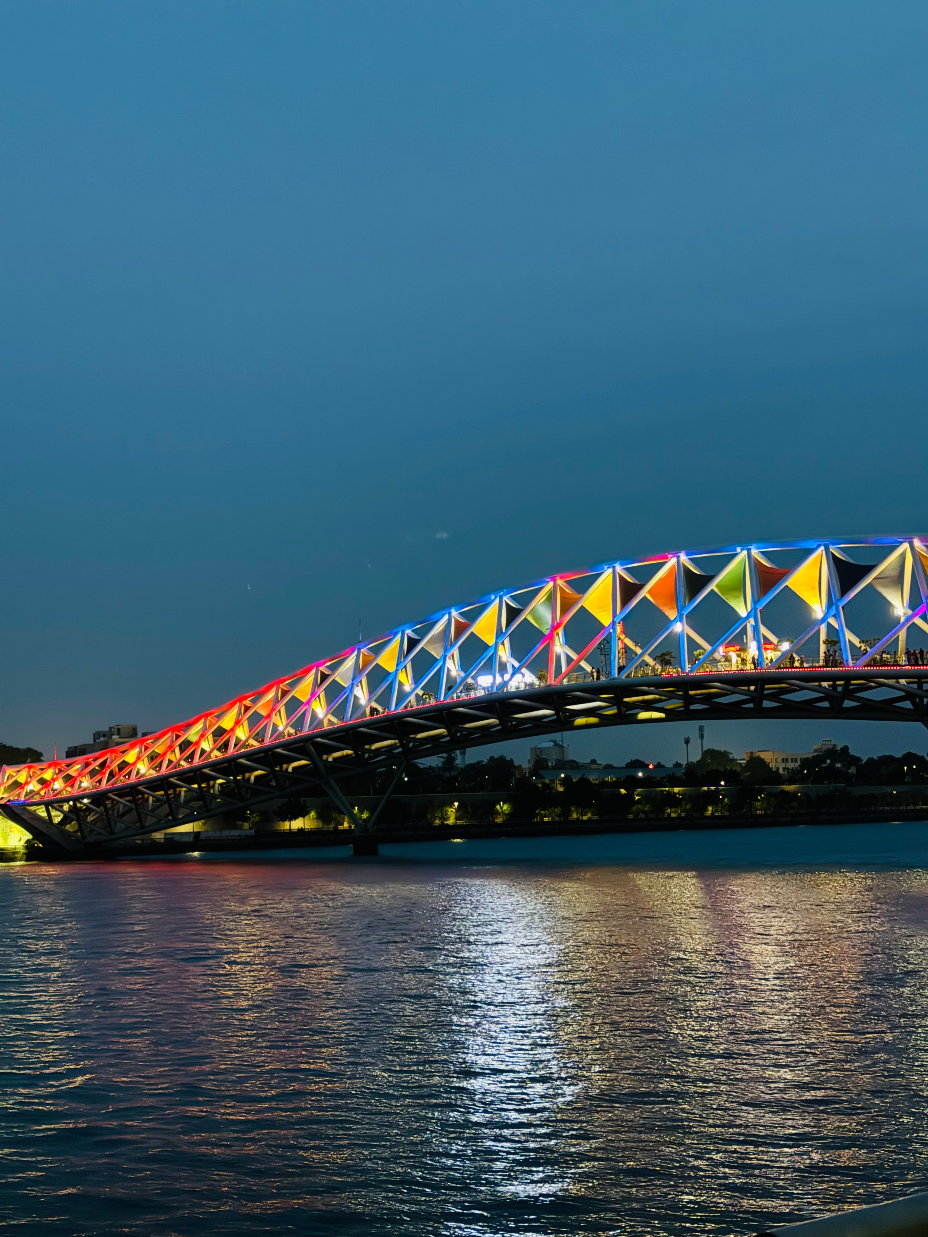 Colorful LED-lit Bridge in Ahmedabad at Night · Free Stock Photo