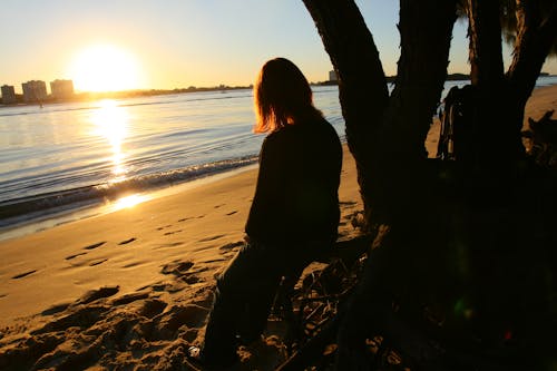 Free stock photo of beach, sunset, thinking