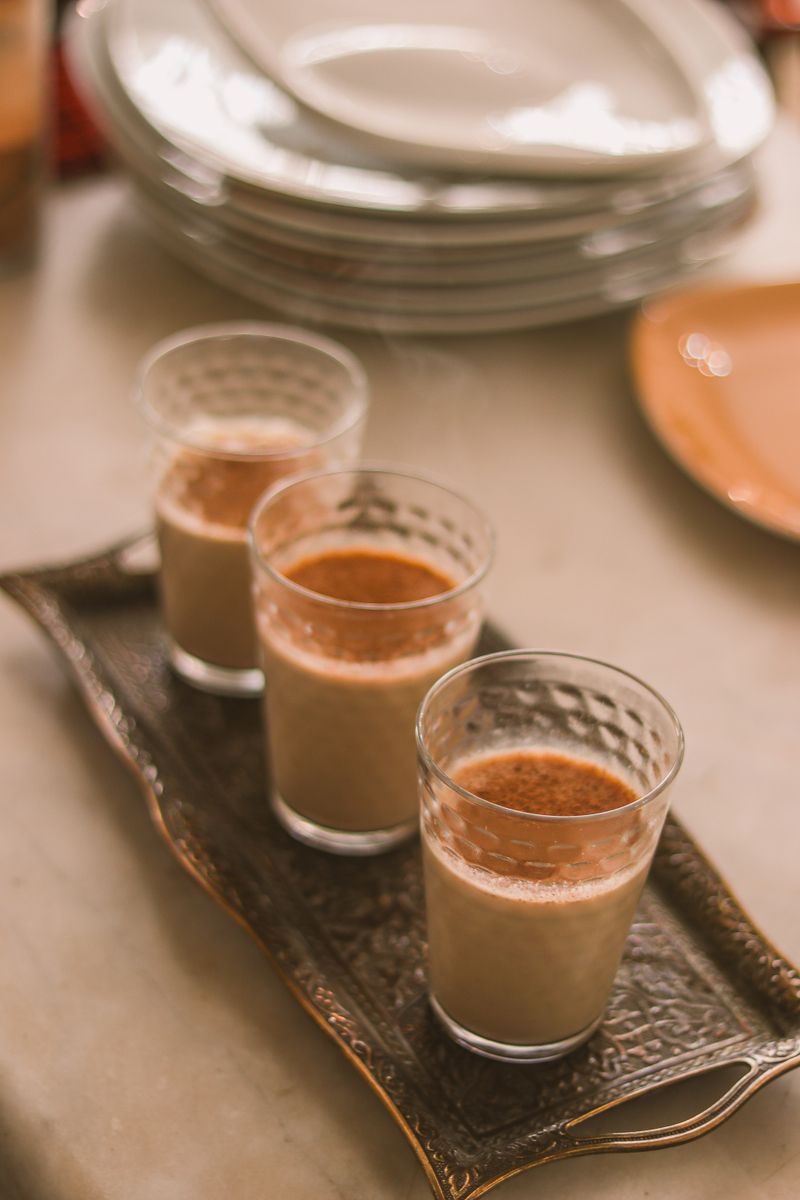 Glasses of chai on a tray