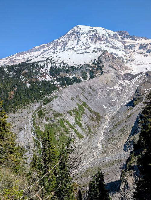 Free Discover the breathtaking beauty of Mount Rainier covered with snow, trees, and rocky slopes in Washington State. Stock Photo