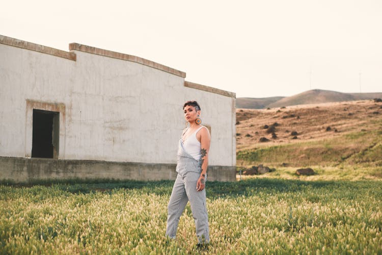 Woman Wearing Gray Overalls