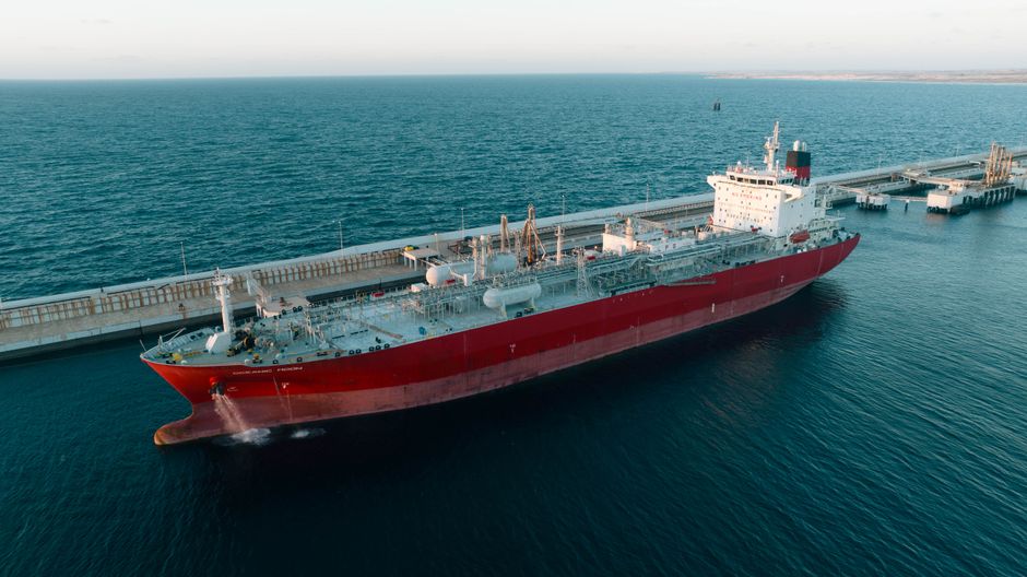 Oil tanker sailing through Middle Eastern waters