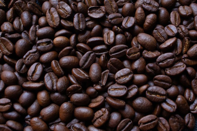 Close-up of freshly roasted coffee beans in natural light