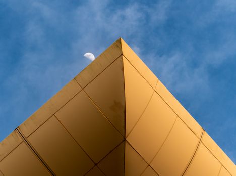 Abstract view of a modern building facade under the moonlight in Brunei.