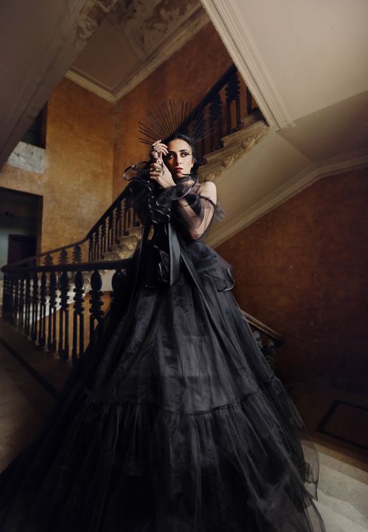 Elegant Gothic Fashion Portrait in Historic Staircase Free Stock Photo Elegant Gothic Fashion Portrait in Historic Staircase Free Stock Photo