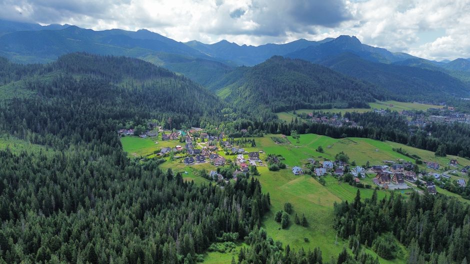 Breathtaking aerial photo of a picturesque valley in the Tatra Mountains, Poland, during summer.