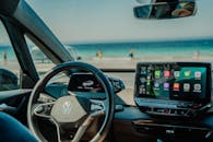 Coastal Drive with Modern Car Interior View