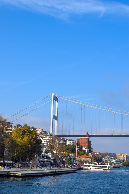 Free Scenic view of Bosphorus Bridge and Istanbul waterfront on a clear day. Stock Photo
