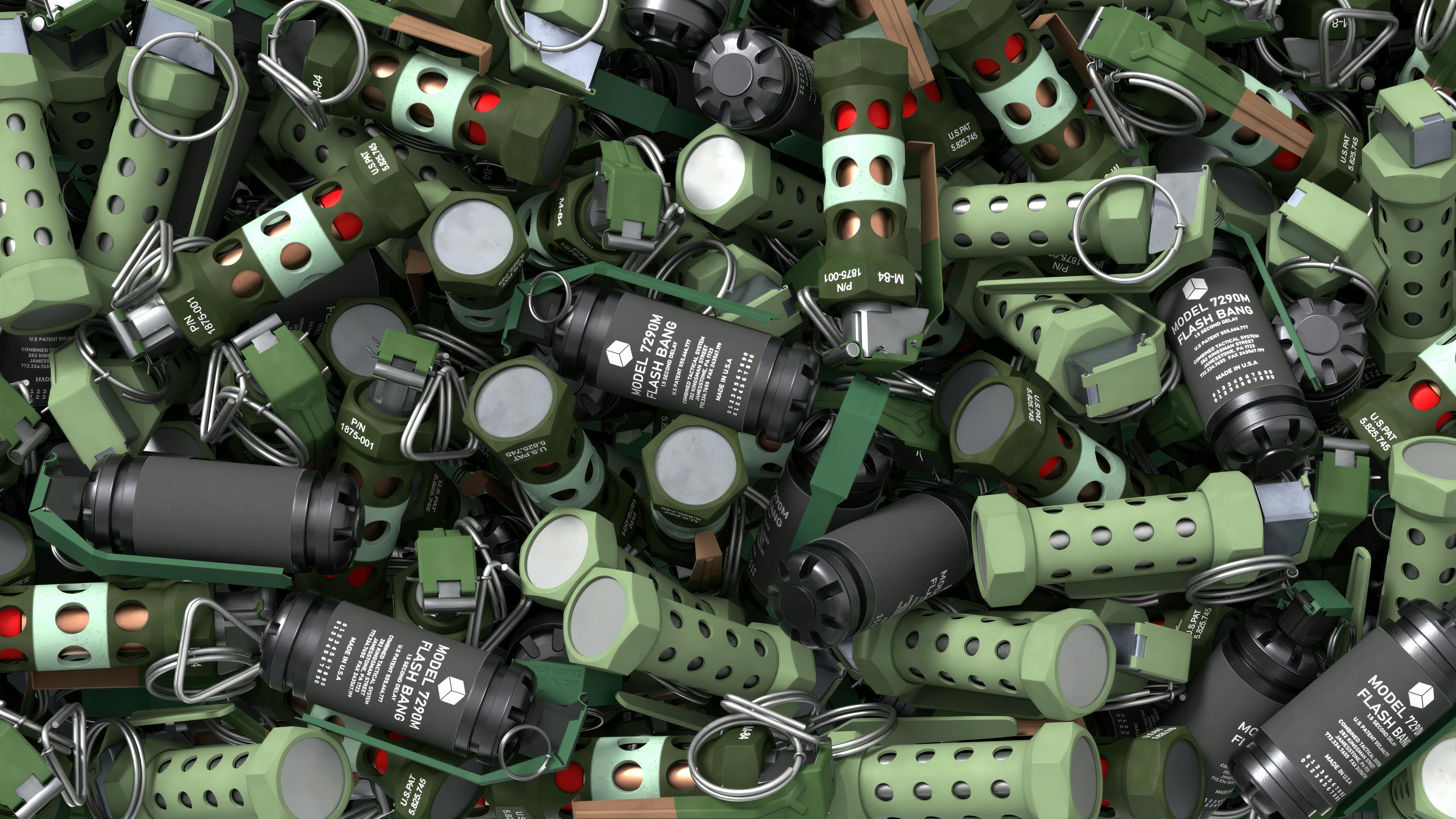 Gratis Imagen de primer plano de varias granadas aturdidoras militares con carcasa verde y negra. Foto de stock