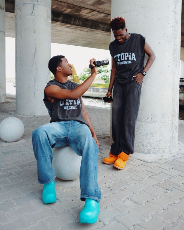Young men in relaxed streetwear urban fashion