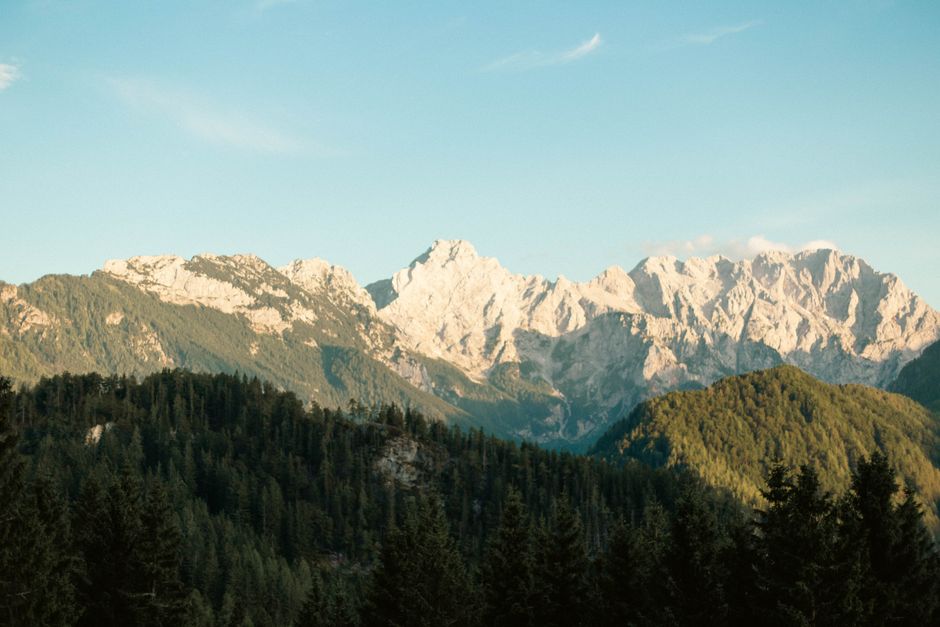 Hikers enjoying a sunny day in the Julian Alps, Slovenia