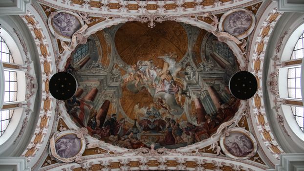 Magnificent baroque fresco adorns the ceiling of Innsbruck Cathedral, Austria.