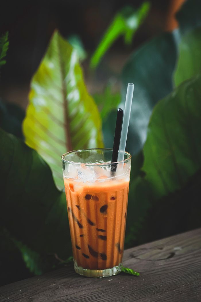 Refreshing Thai iced tea with boba pearls