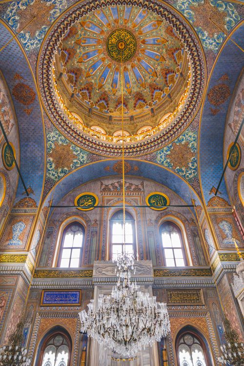 Free Stunning view of the ornate dome and intricate designs inside Nuruosmaniye Mosque in Istanbul. Stock Photo