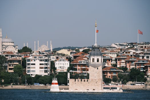 Stunning view of Maiden's Tower against the Istanbul skyline under a clear blue sky.
