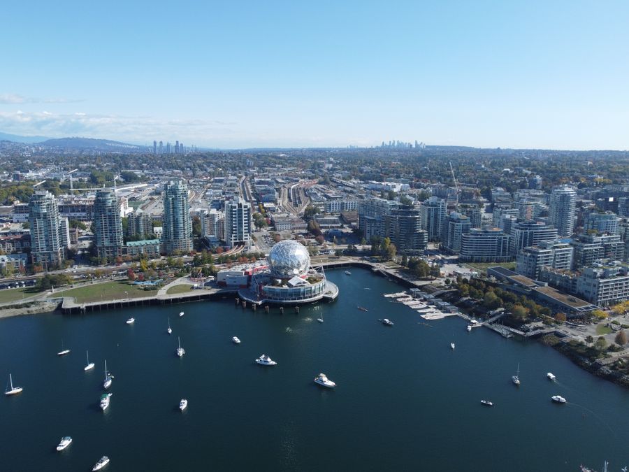 Aerial view of Vancouver False Creek and Science World