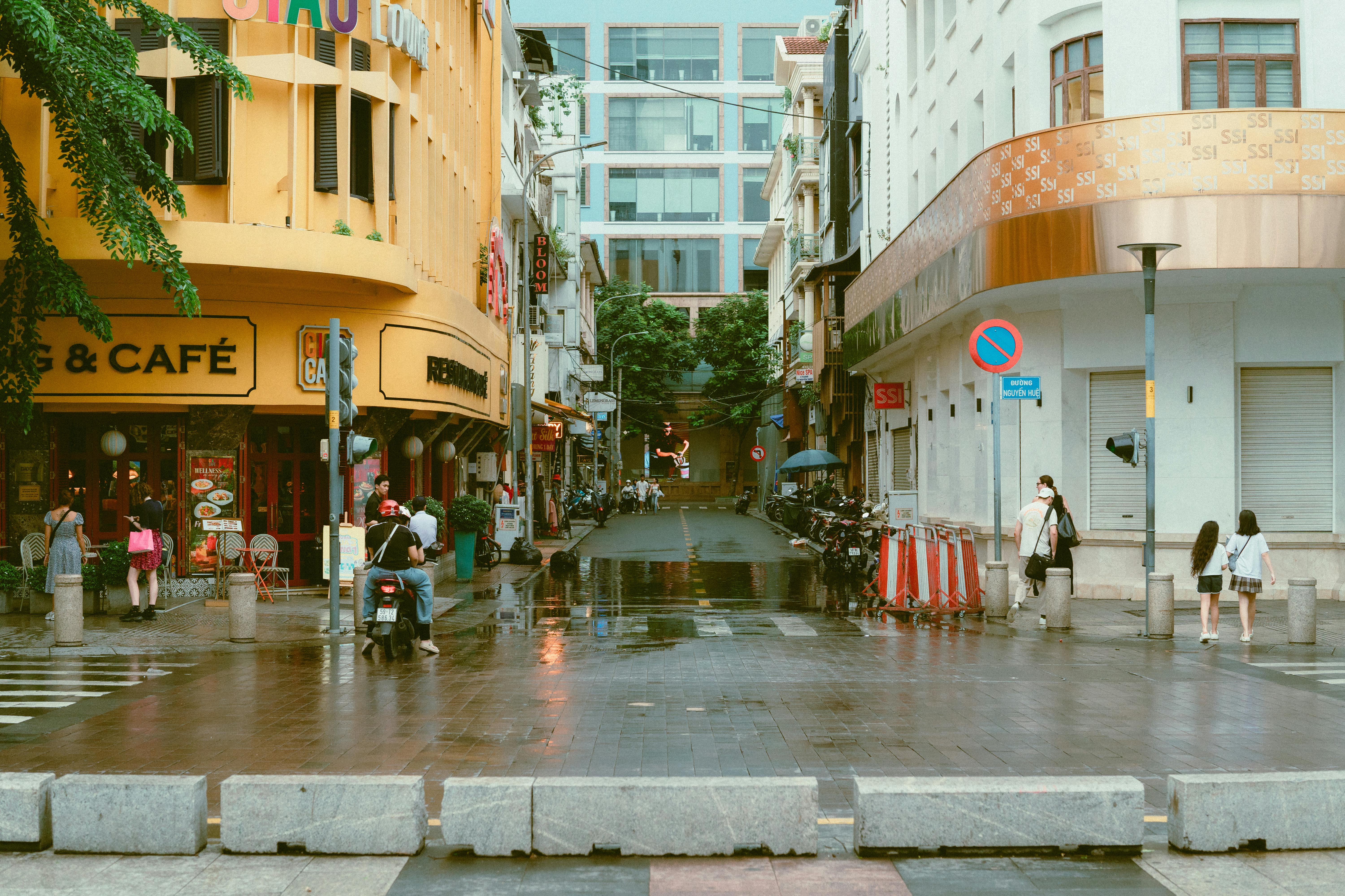 Vibrant street scene with motorbikes in Ho Chi Minh City, Vietnam