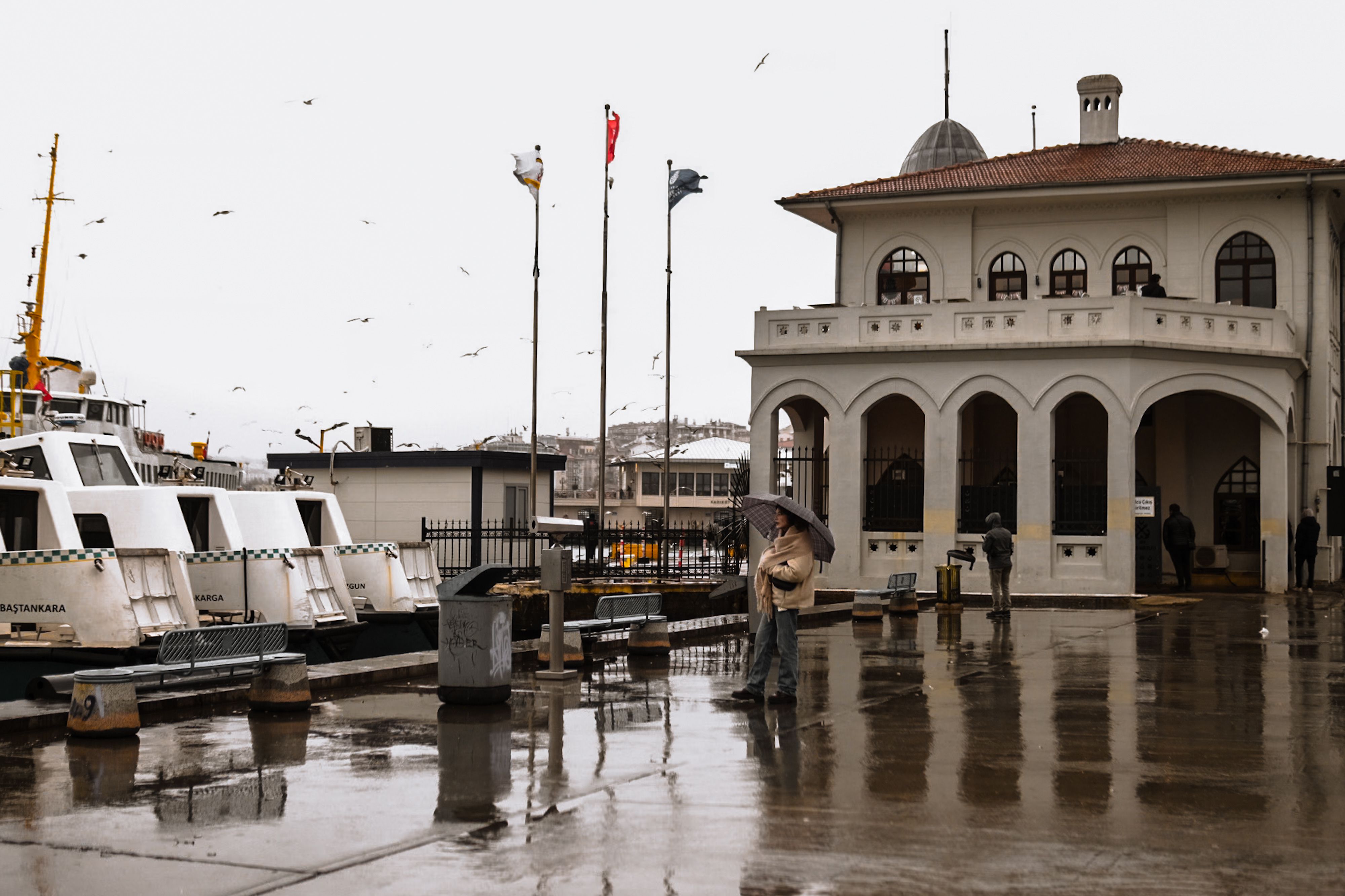 ferry terminal rainy windy weather