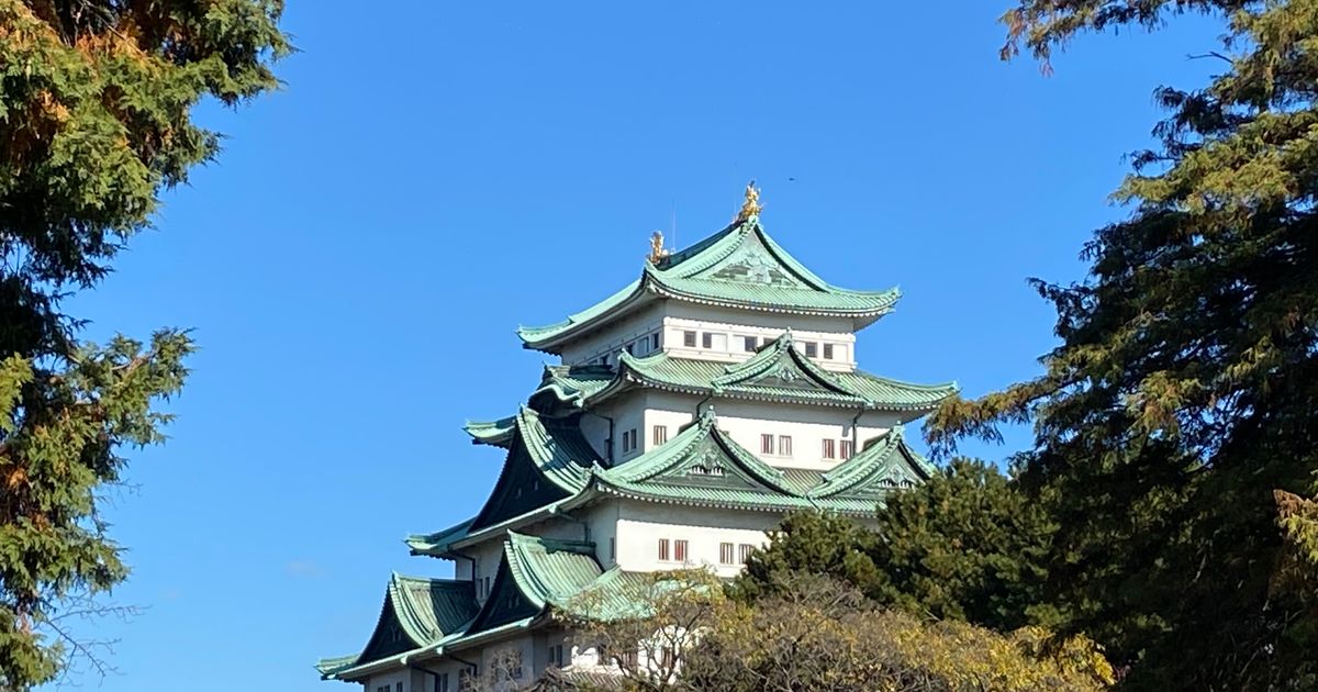 木々の間から見える名古屋城の天守
