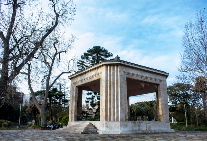 A classical pavilion in Parque Rodó, Montevideo during winter.