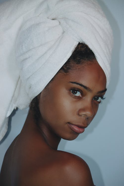 Free Woman Wearing White Towel on Her Head Stock Photo