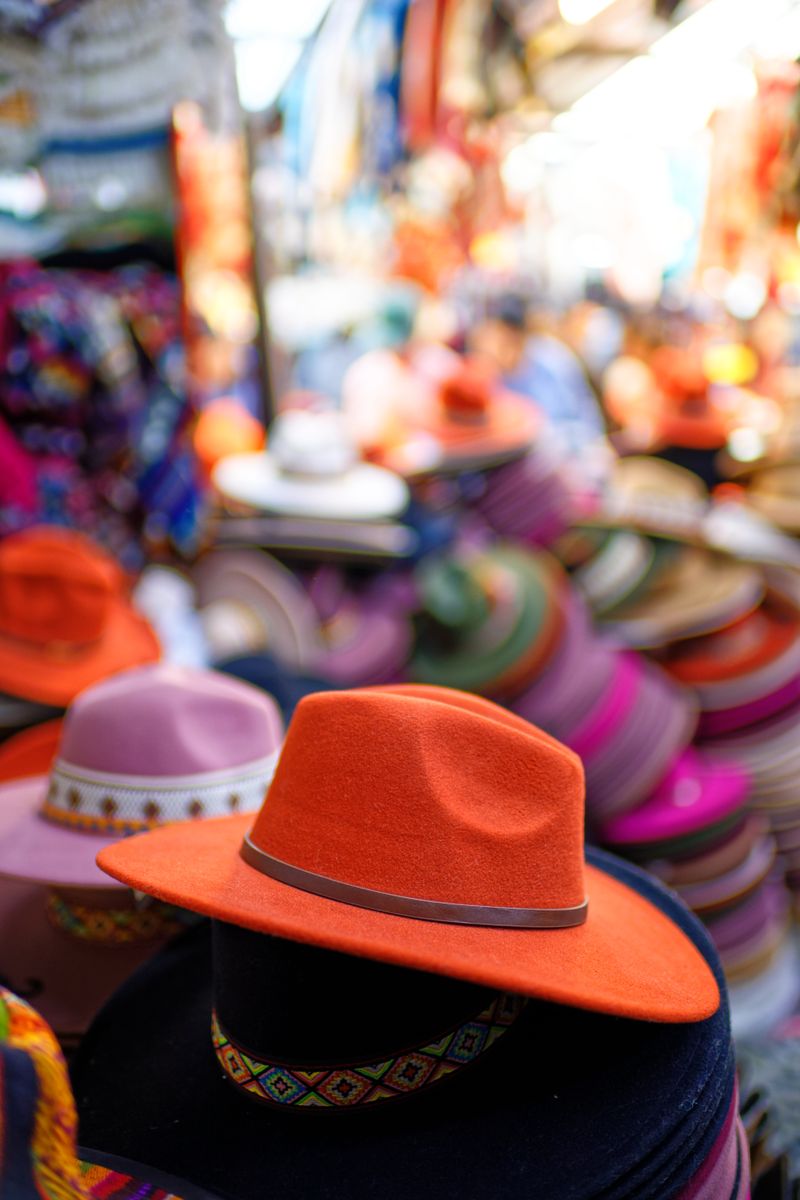Vibrant array of traditional hats in a Cusco market