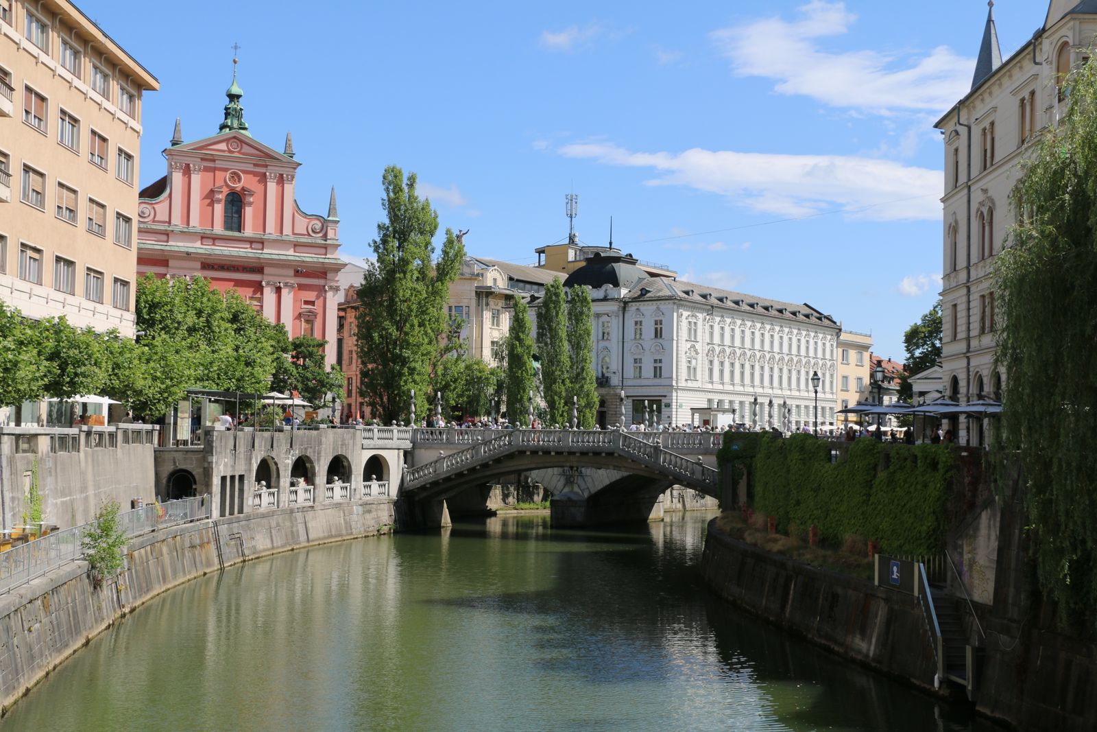 Ljubljana Triple Bridge and riverside view, Slovenia