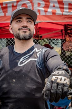 Portrait of a motocross rider at La Marquesa, showcasing determination and style.