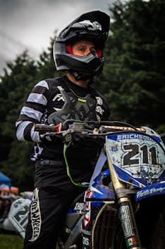 Motocross rider in gear, prepared for competition in La Marquesa, Mexico.