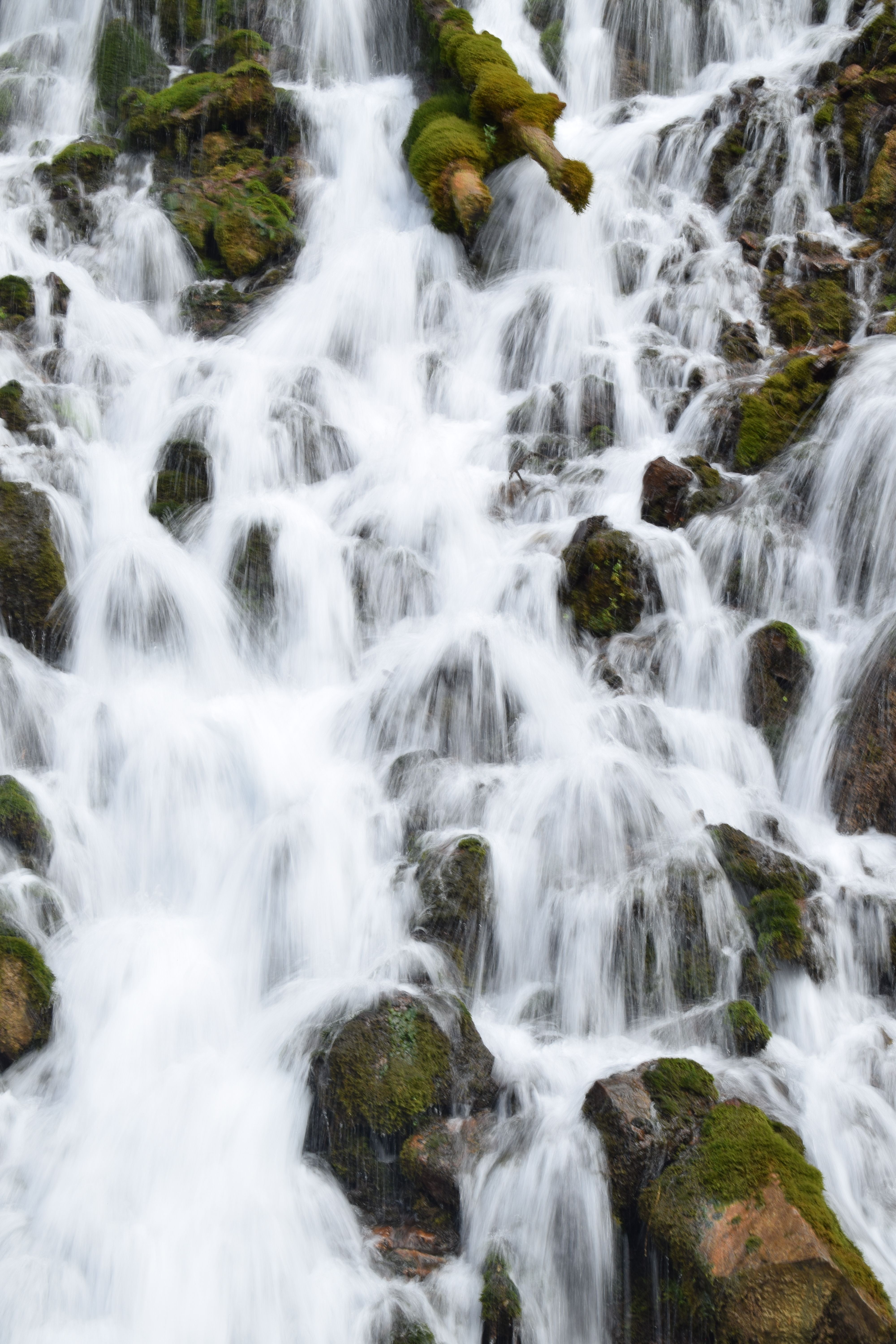 Cascading Waterfall Over Mossy Rocks in Forest · Free Stock Photo