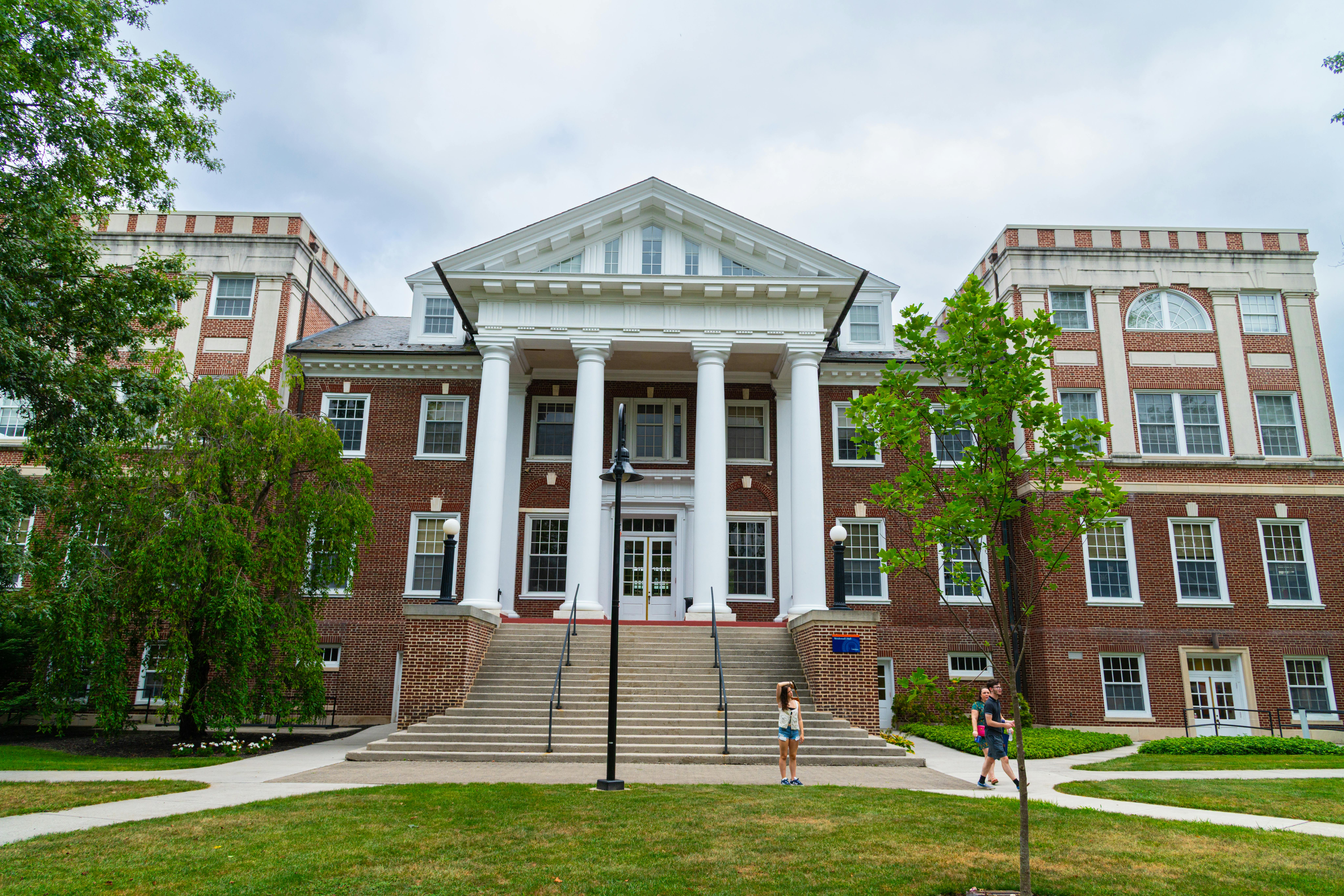 Classic academic architecture with columns in Gettysburg, Pennsylvania campus