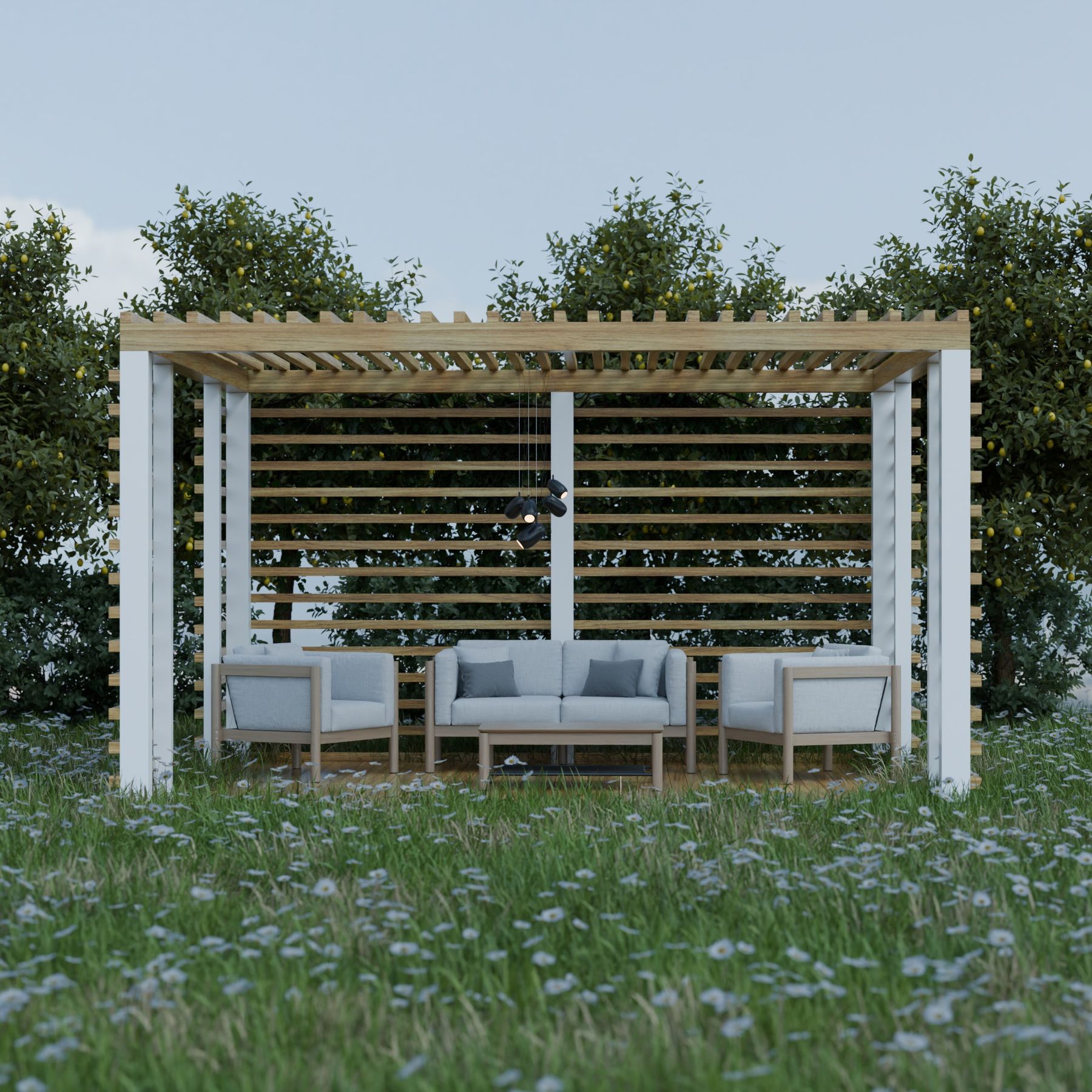 Villa bahçesinde modern pergola