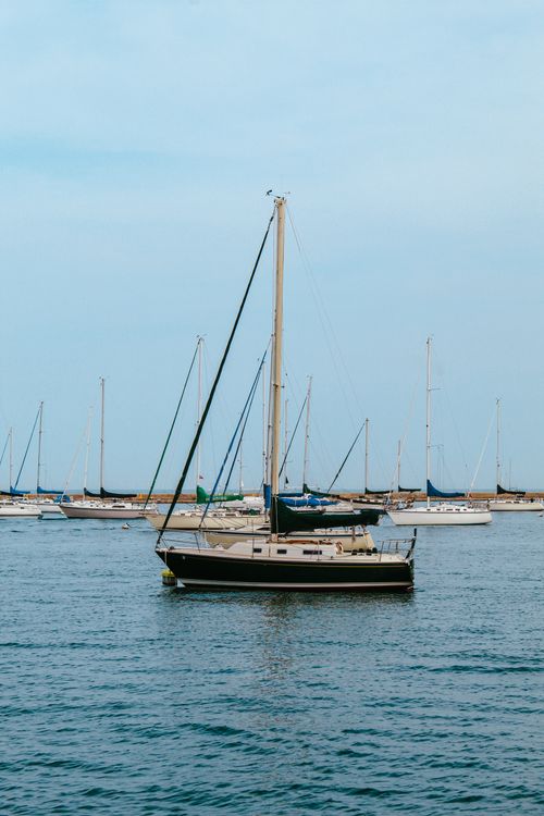 Free Calm sea with sailboats in a tranquil harbor setting. Stock Photo