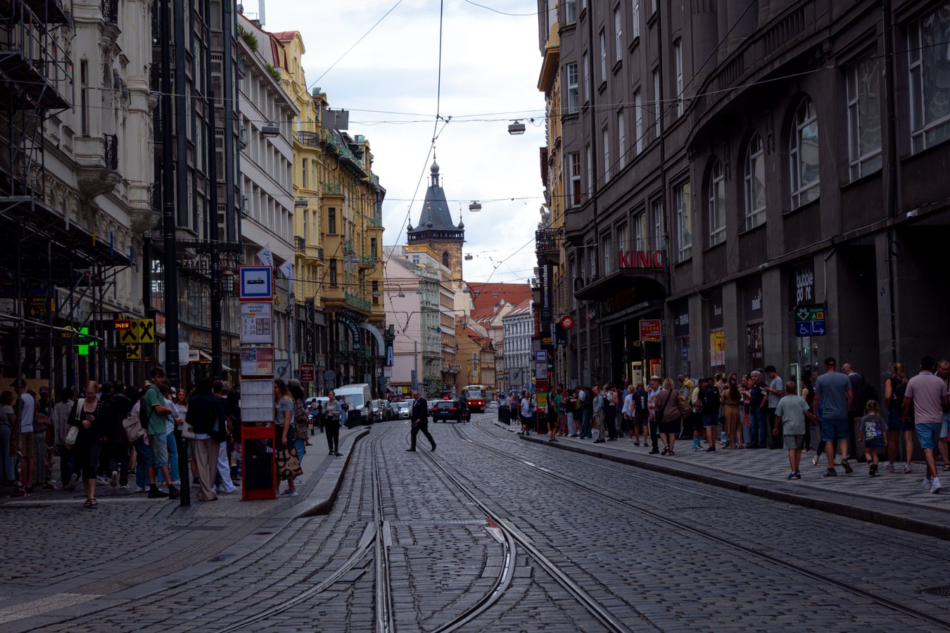 Prague historic centre street and tram lines