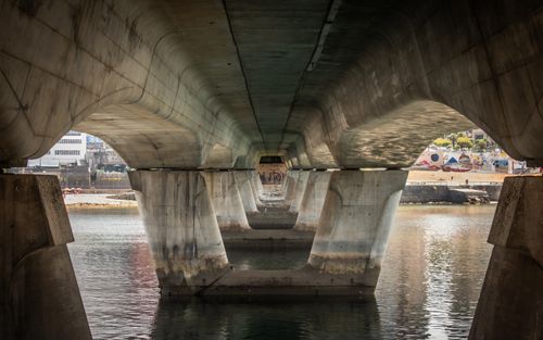 Free Explore the architecture of a concrete bridge spanning water in Vigo, Spain. Stock Photo