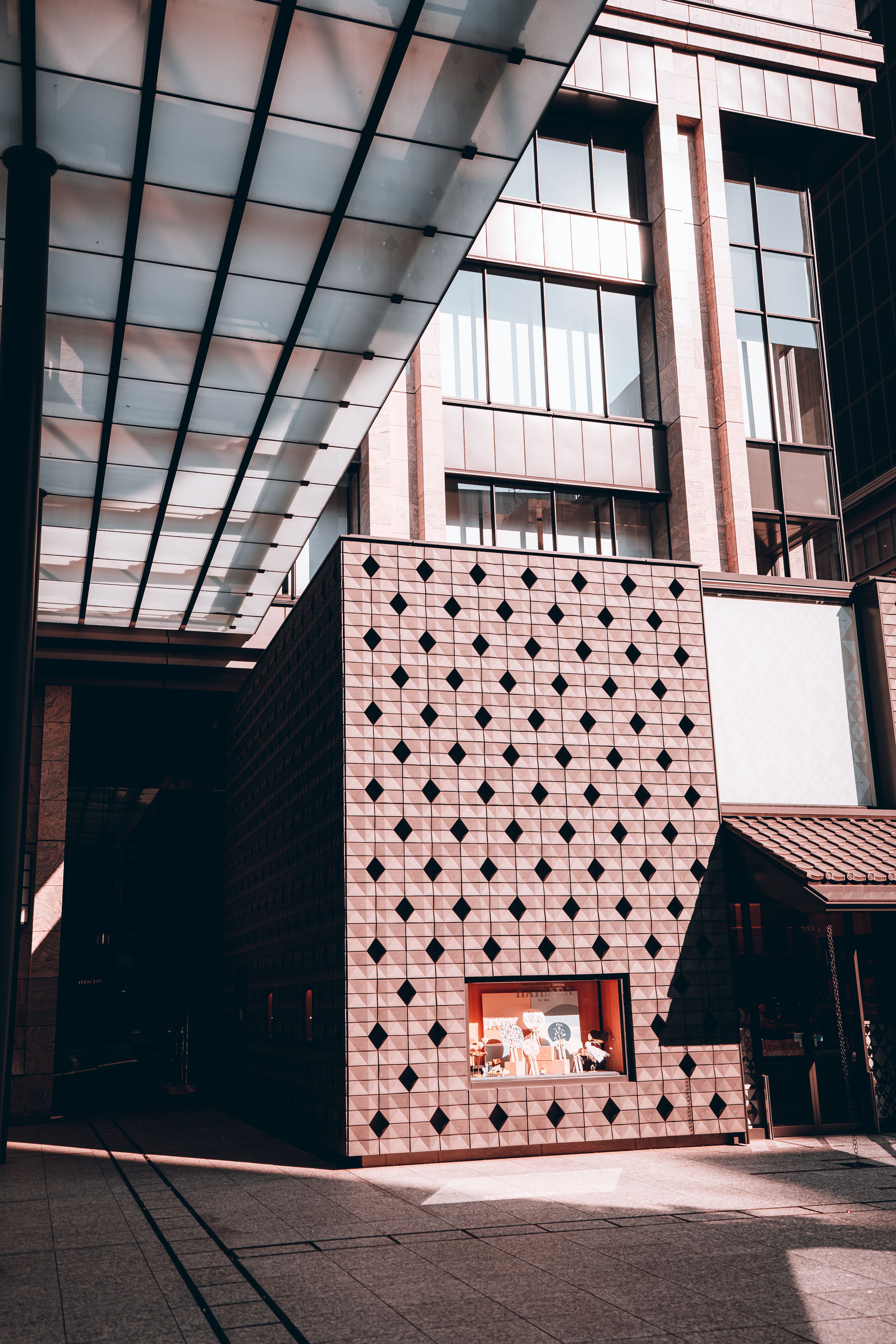 Modern architecture in Nihombashi, Tokyo showcasing urban design and geometric patterns.